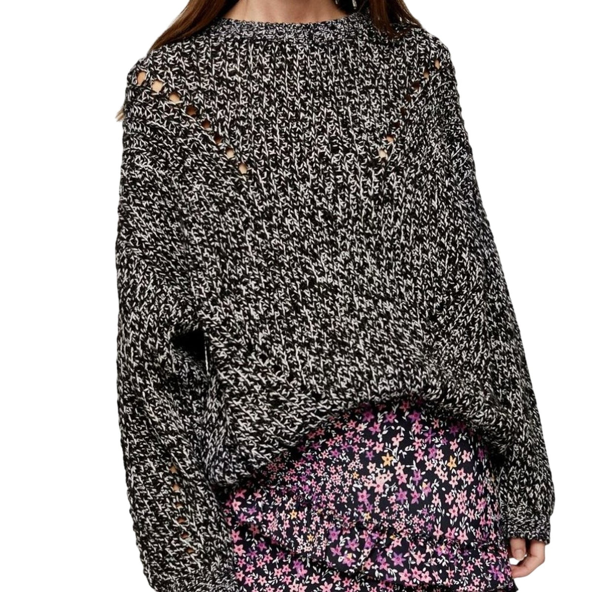 Topshop Chunky Pointelle Sweater Crew Neck Long Sleeves Dropped Shoulders Sz 12