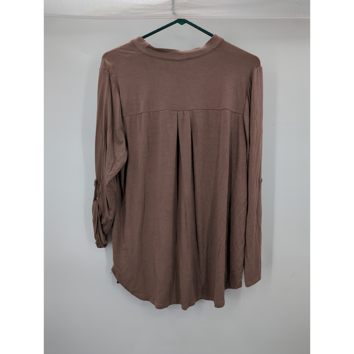 RDI Women's NWT Size 1X Mocha Brown Henley Long Sleeve Tunic Blouse