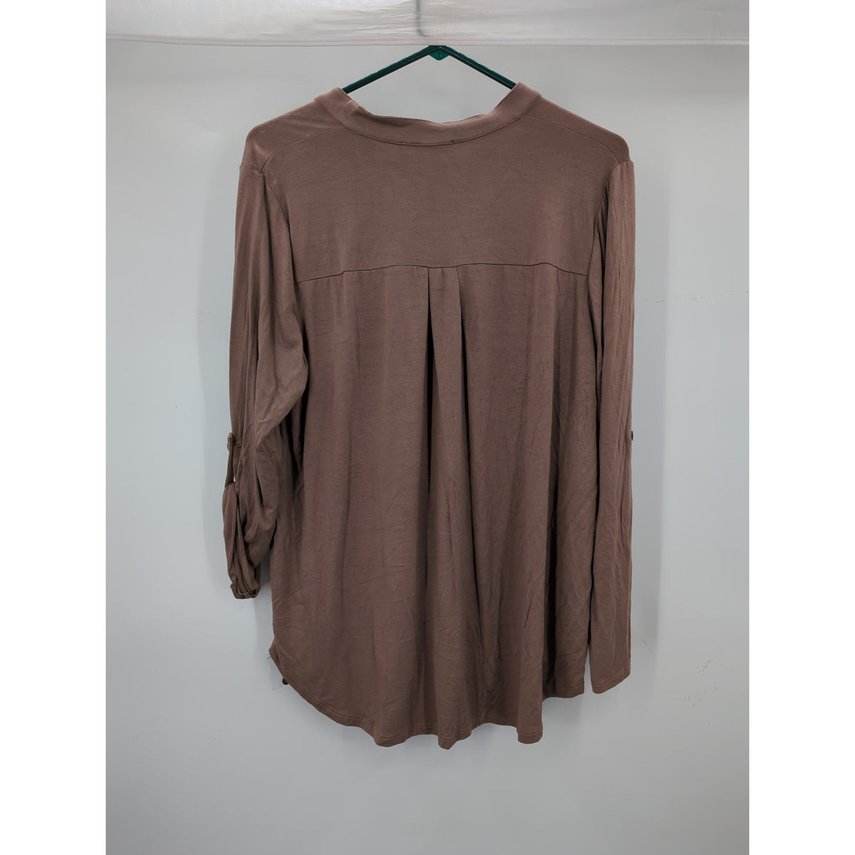 RDI Women's NWT Size 1X Mocha Brown Henley Long Sleeve Tunic Blouse