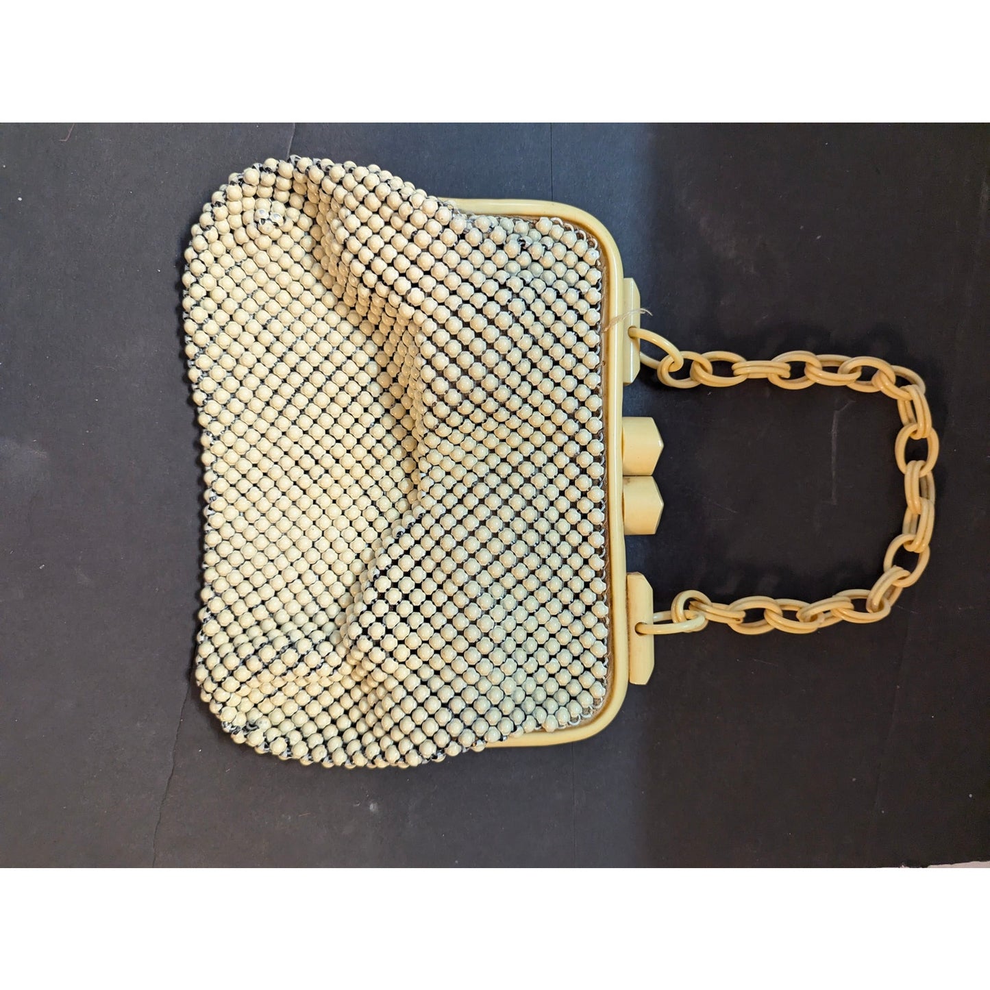Vintage Whiting & Davis Alumesh Cream White Metal Mesh Handbag Purse