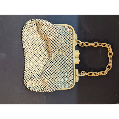 Vintage Whiting & Davis Alumesh Cream White Metal Mesh Handbag Purse