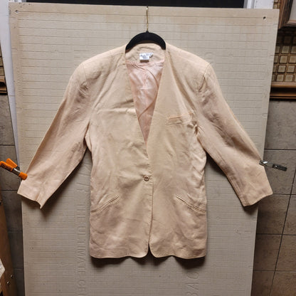 Vintage Pair of linen blazers cream pink Womens Size 12 shoulder pads lined