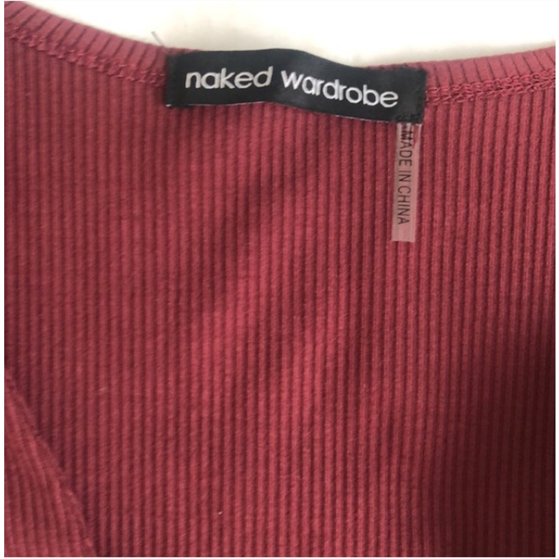 Naked Wardrobe NEW Wine Ribbed Long Sleeve Small BodyCon Dress Cocktail Party