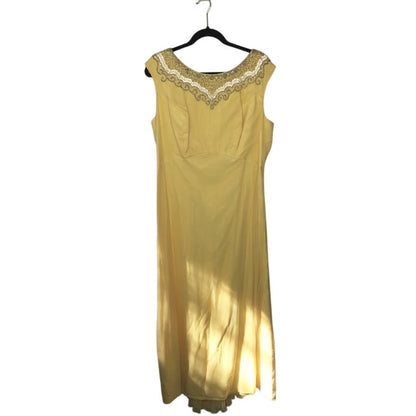 Vintage Sleeveless Maxi Dress Beaded Cocktail Chiffon 50's Yellow Medium/Large