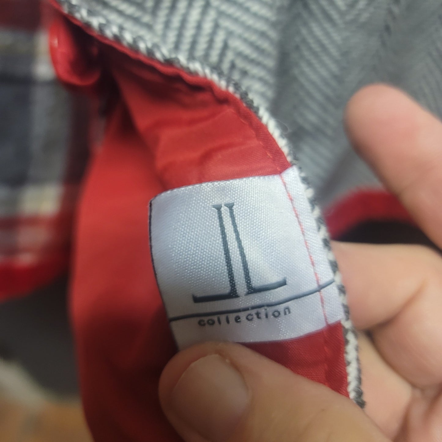 JL Collection Gray Herringbone Wool Reversible Cape Red Plaid Trim One Size