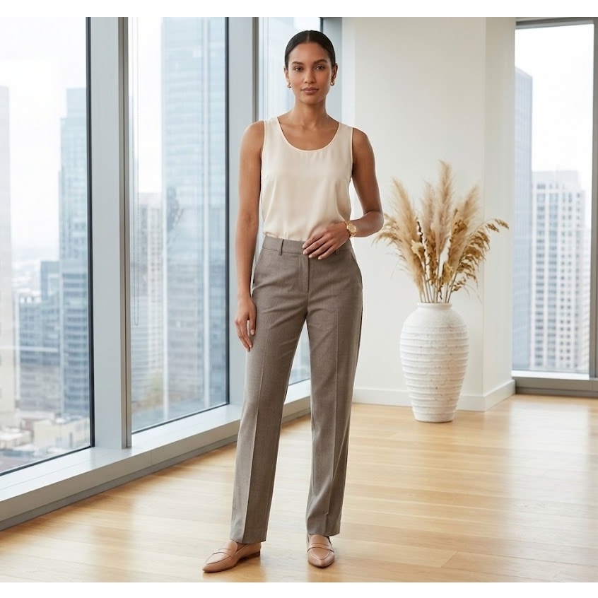 Lauren Ralph Lauren Taupe Gray Wool Blend Pants Career Minimalist Straight 2