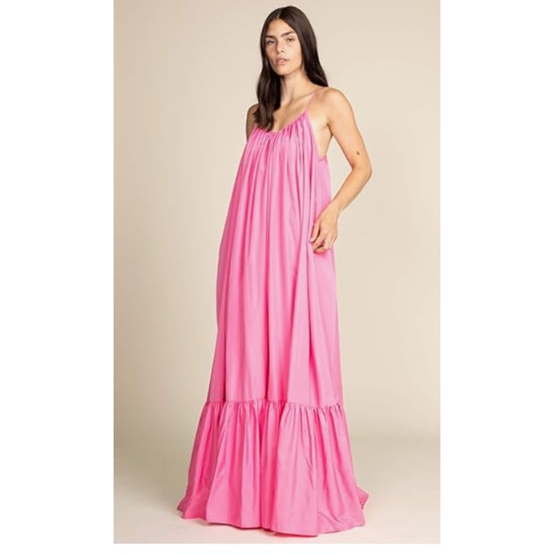 Tov Elegance Spaghetti Strap Flowy Maxi Rideau Dress Size 42 Fushia Pink NEW