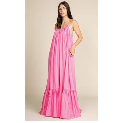 Tov Elegance Spaghetti Strap Flowy Maxi Rideau Dress Size 42 Fushia Pink NEW