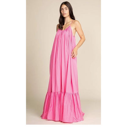 Tov Elegance Spaghetti Strap Flowy Maxi Rideau Dress Size 42 Fushia Pink NEW