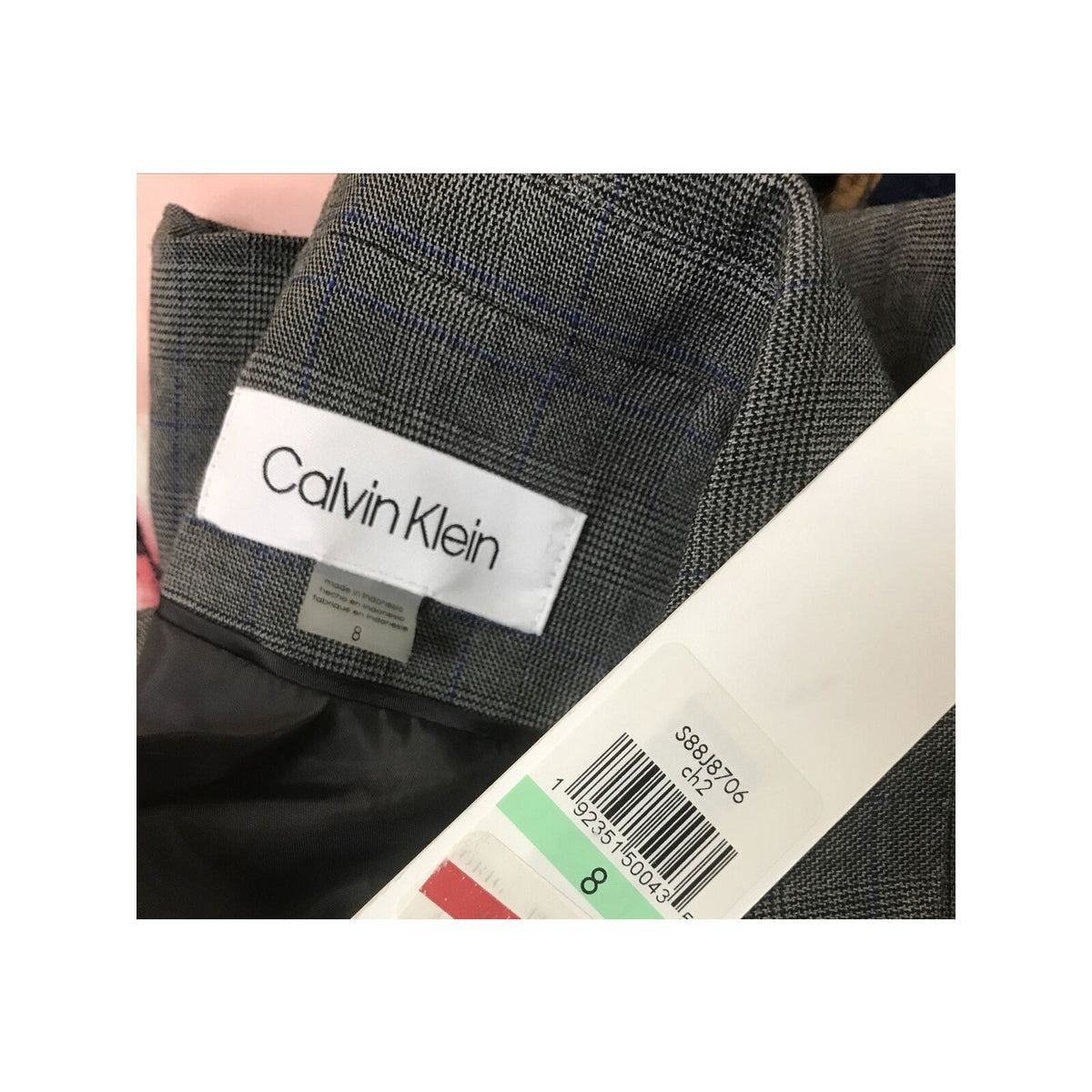 Calvin Klein Women,s Glen Plaid Two-Button Blazer Jacket Charcoal Size 8 NWT