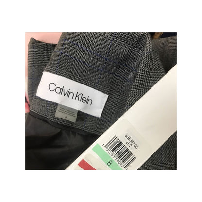 Calvin Klein Women,s Glen Plaid Two-Button Blazer Jacket Charcoal Size 8 NWT