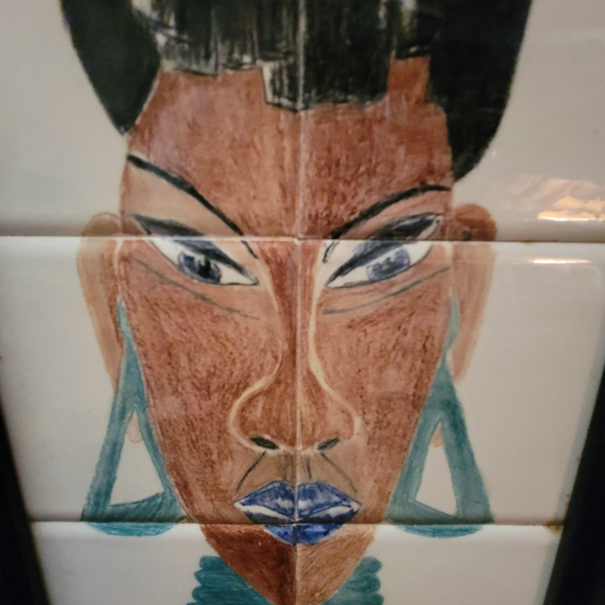Afrocentric Tile Art African Queen Portrait 80s Glam Wall Decor  19.6" x 10.6"