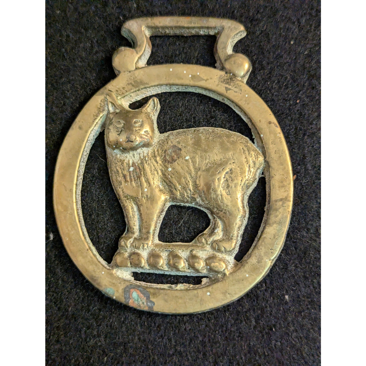 Antique Isle Of Man Manx Cat Horse Brass Harness Medallion Martingale Work Horse