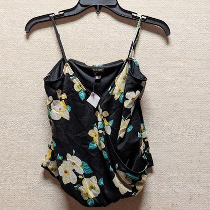 Free Press Black Chinoiserie Floral Mock Wrap Cami Top XXS