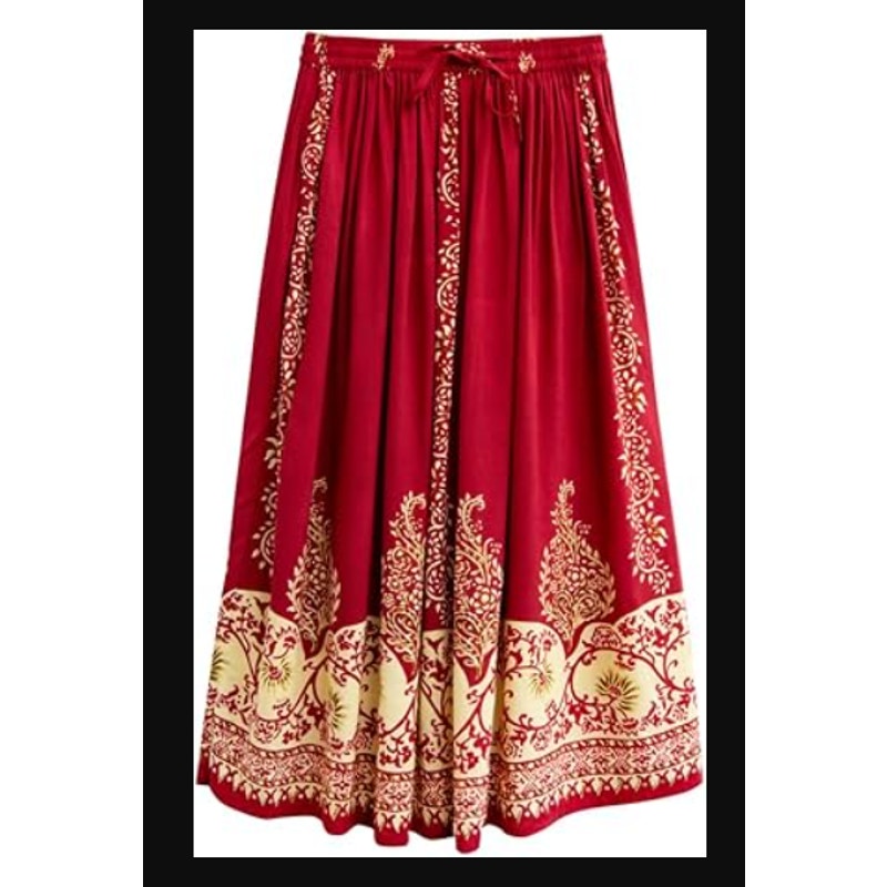 NEW LA CERA Women's Petite Large 2-Piece Printed Blouse Skirt Set Burgundy BOHO