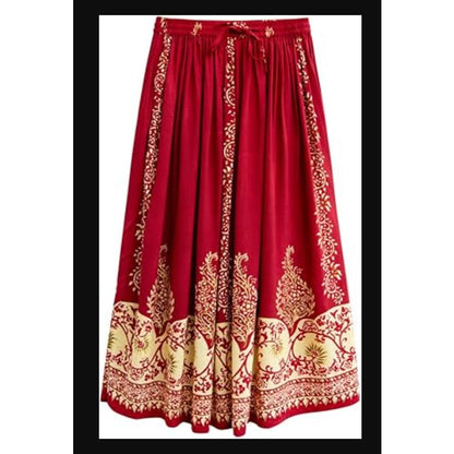 NEW LA CERA Women's Petite Large 2-Piece Printed Blouse Skirt Set Burgundy BOHO