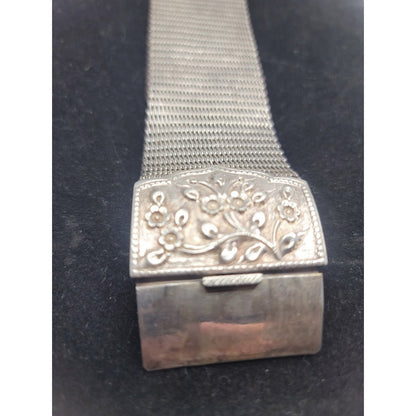 Vintage 925 Wide Mesh Statement Cuff Art Nouveau Floral Relief Artisan Repousse'
