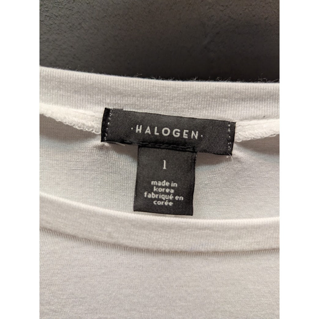 Halogen white long leeve top shirt size Large NEW scoop neck travel lightweight
