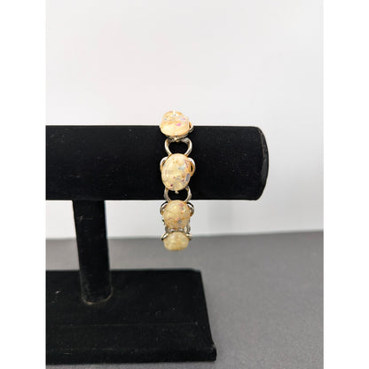 Vintage Confetti Lucite Faux Opal Parure Set Gold Tone Boho 60s Bracelet Earring