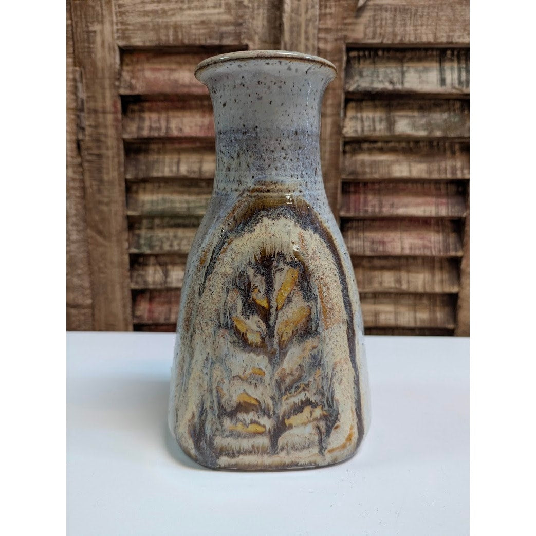 Vintage Studio Pottery Earth Tone Ceramic Bud Vase Wheat Leaf Signed