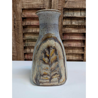 Vintage Studio Pottery Earth Tone Ceramic Bud Vase Wheat Leaf Signed