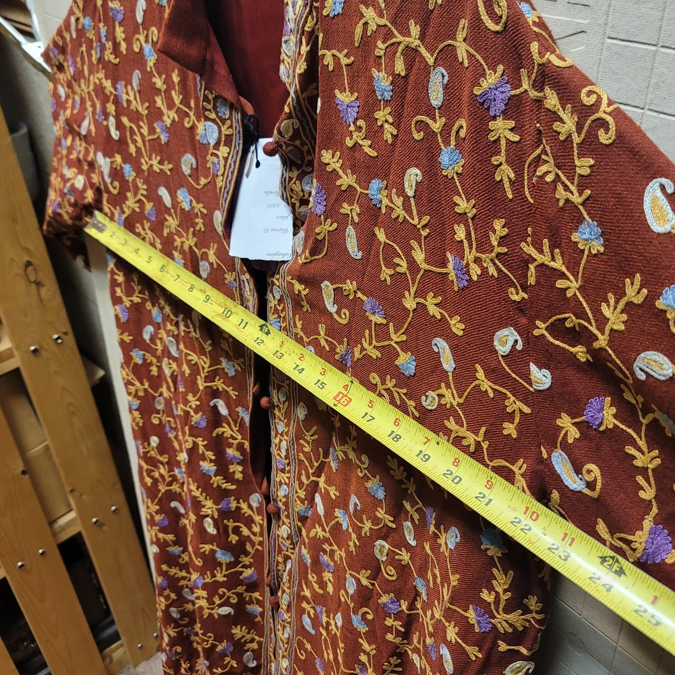 Burgundy Wine Long Duster Lined Embroidery Floral Paisley Coat Jacket XL/ 16