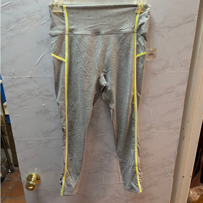 Free People Movement Grey Neon Yellow Trim High Waist Leggings Large NWT