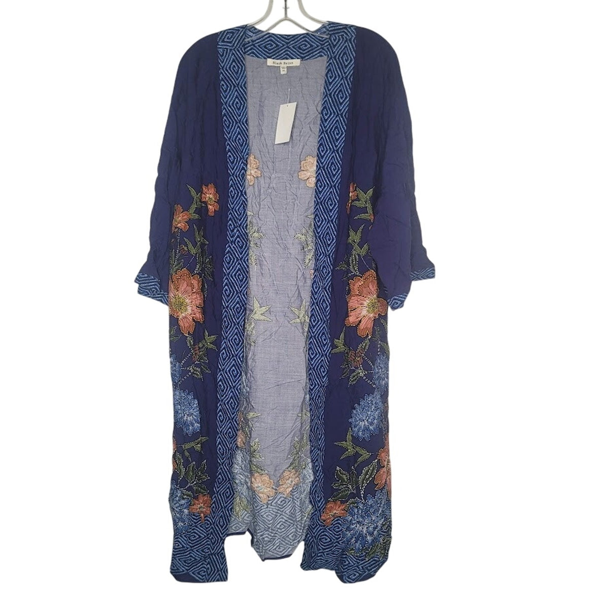 Black Rainn Blue Floral Kimono small / Extra Small NEW Open Front Knee Length