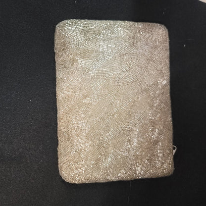 Vintage Beaded Evening Bag Cream Metallic Clutch damaged strap