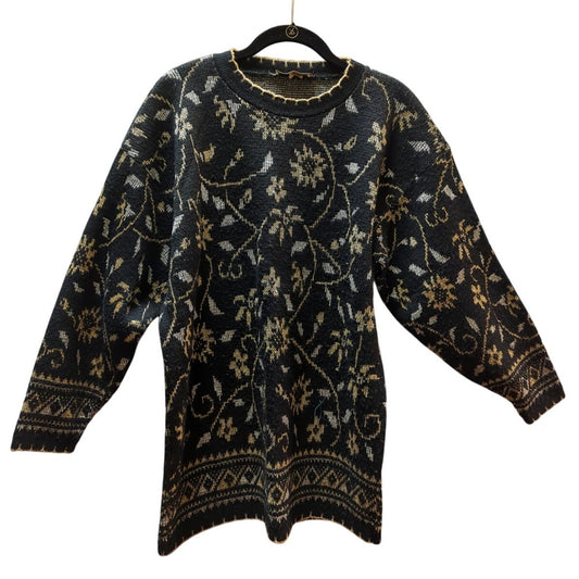 Vintage Dana Scott black gold long sleeve sweater Size Large floral top Metallic