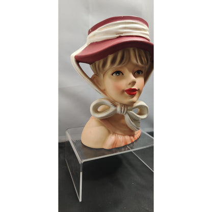 Relpo K1783 Lady Headvase Planter MCM Kitsch Red Hat Retro Ceramic Decor Vase