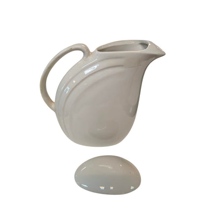 Vintage Hall China Cream Art Deco Pottery Water Pitcher with Lip Lid Zephyr 2340