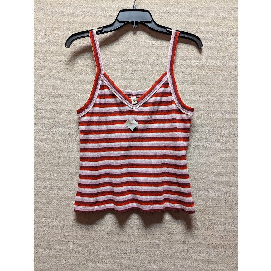 NWT Large Nordstrom Stripe V-neck Tank Top casual sleeveless summer red white