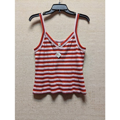 NWT Large Nordstrom Stripe V-neck Tank Top casual sleeveless summer red white