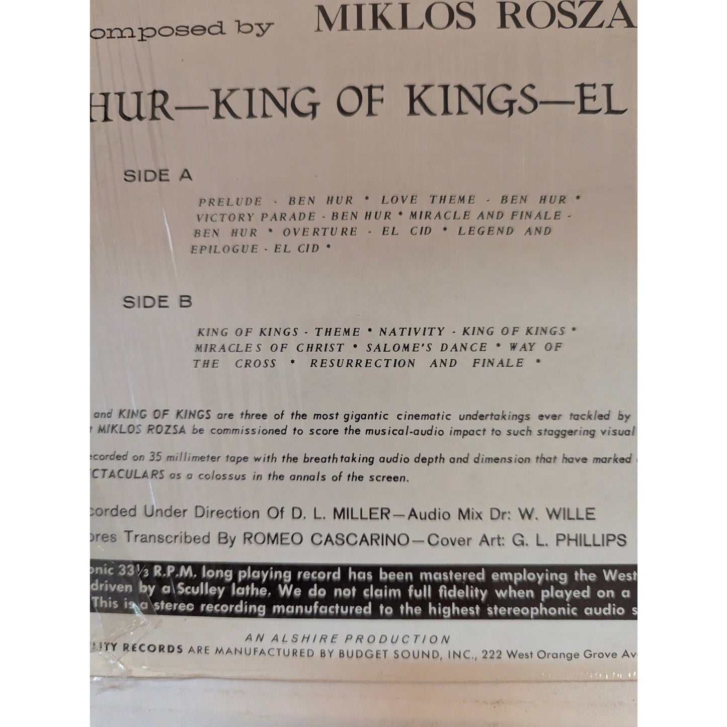Miklós Rózsa Sound Track Music from Wide-Screen Spectaculars Somerset Stereo LP