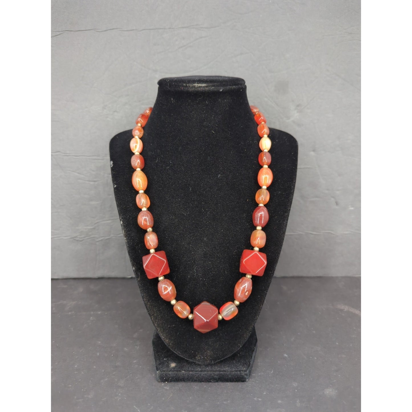 Vintage Carnelian Agate Bead Necklace Terracotta Red Mid-Century Boho Chic