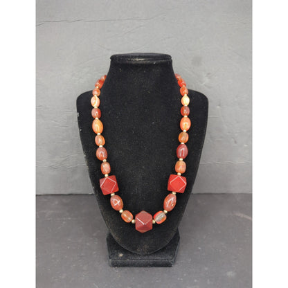 Vintage Carnelian Agate Bead Necklace Terracotta Red Mid-Century Boho Chic