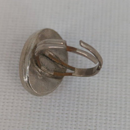 Vintage Silver Tone Chalcedony Oval Ring Boheme Bohemian Minimalist Y2K