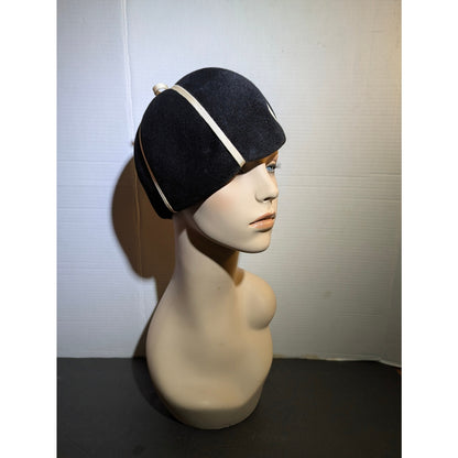 Vintage 50s Merrimac Deluxe Velour Fur Felt Beret Pillbox Hat Black Mod