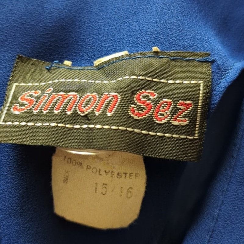 Vintage Simon Sez Royal Blue Pleated Blouse & Skirt Dress Set 15/16 Y2K 80s 90s
