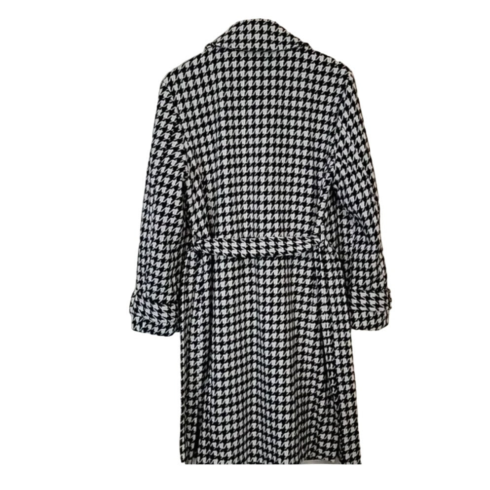 Vero Moda Coat Houndstooth Belted Maria Long Jacket Trench NEW Black White