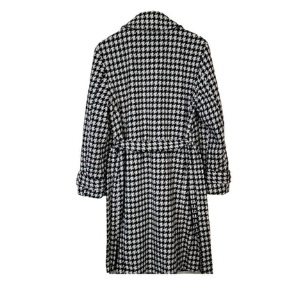 Vero Moda Coat Houndstooth Belted Maria Long Jacket Trench NEW Black White