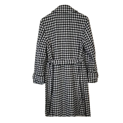 Vero Moda Coat Houndstooth Belted Maria Long Jacket Trench NEW Black White