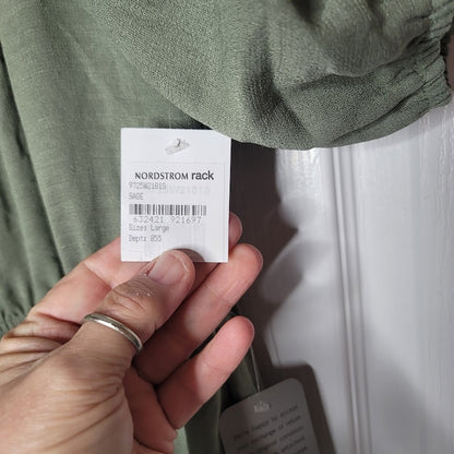 NEW Superfoxx Size Large Sage Green Midi Peasant Dress Off Shoulder Short Sleeve
