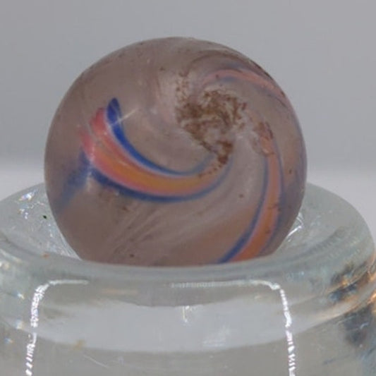 Vintage German Latticino Glass Marble 5/8" Estate Find Orange & Blue Swirl BoxA4