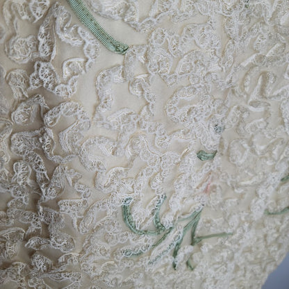 Vintage Esther Pomerantz 50s Sleeveless Dress Crinoline Cream Pink Green Lace