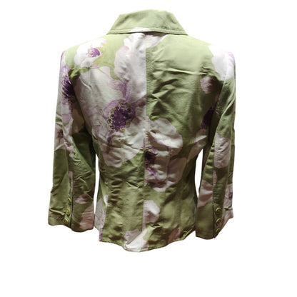 Emma James Watercolor Floral Blazer Jacket Sage Green Purple Size 6