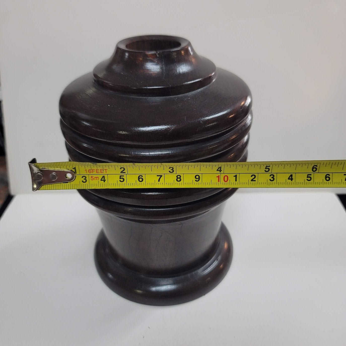 Hand turned black walnut vase heavy aged solid wood crackle varnish vessel