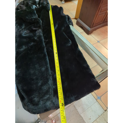 Time and Tru Cozy Size Medium 8-10 Black Faux Fur Long Winter Coat Luxe Glam