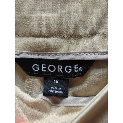 George Khaki Trousers Flat Front Straight Leg Career Casual Chic Size 16 Staple